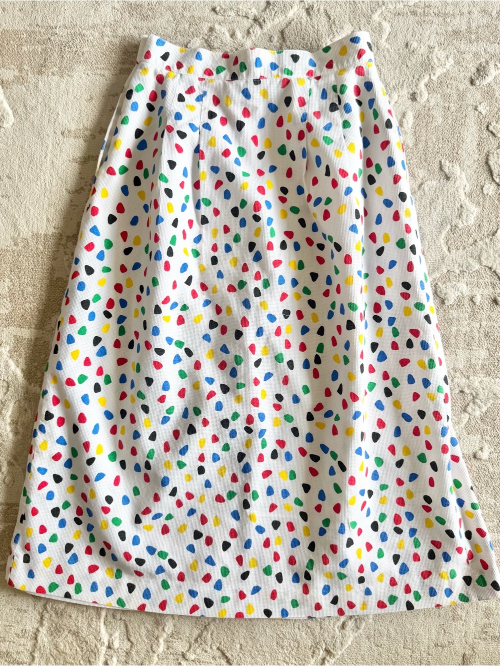 VINTAGE 80s/90s Prophecy Multicolor Confetti Print on White A-Line Skirt XS - Picture 2 of 8